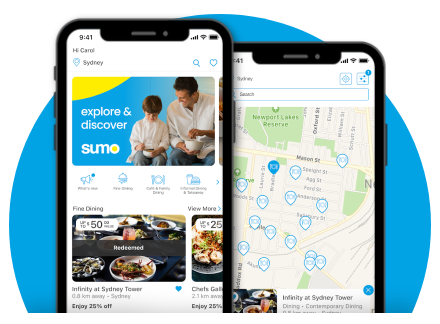 The Sumo Energy Rewards app on two phones